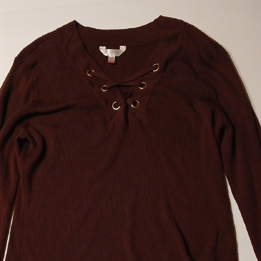 H&M Brown Lace-Up Blouse with Long Sleeves